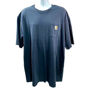 Carhartt Men Shirt 2XL Dark Blue Logo Patch Pockets Workwear Loose Fit